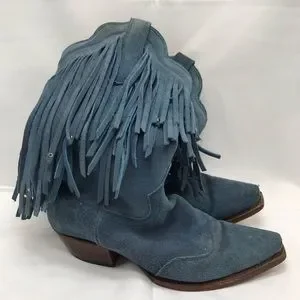 American Rebel Boot Co Elvis Presley Blue Suede leather Boots Fringe Size 6.5